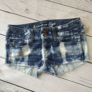 American Eagle Upcycled 2 button Shorts sz 00 Reverse Tie Dye Denim Cutoff AE
